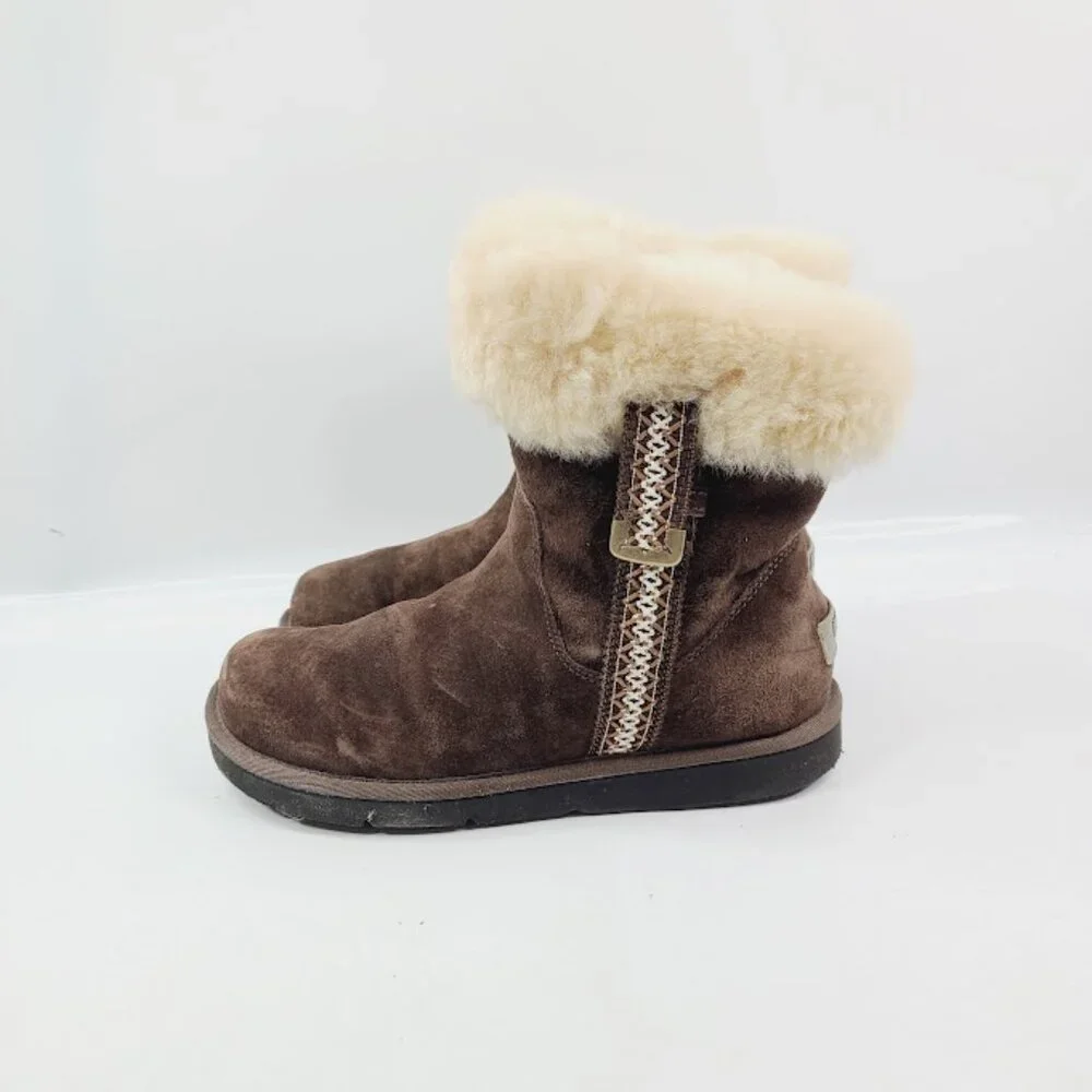 UGG Women's‎ Brown Metro Tas 5677 Sheepskin Fur Ankle Winter Boot Size 7